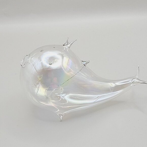 Silvestri Handblown Iridescent Glass Whale Ornament Christmas Holiday Mint - Picture 1 of 10